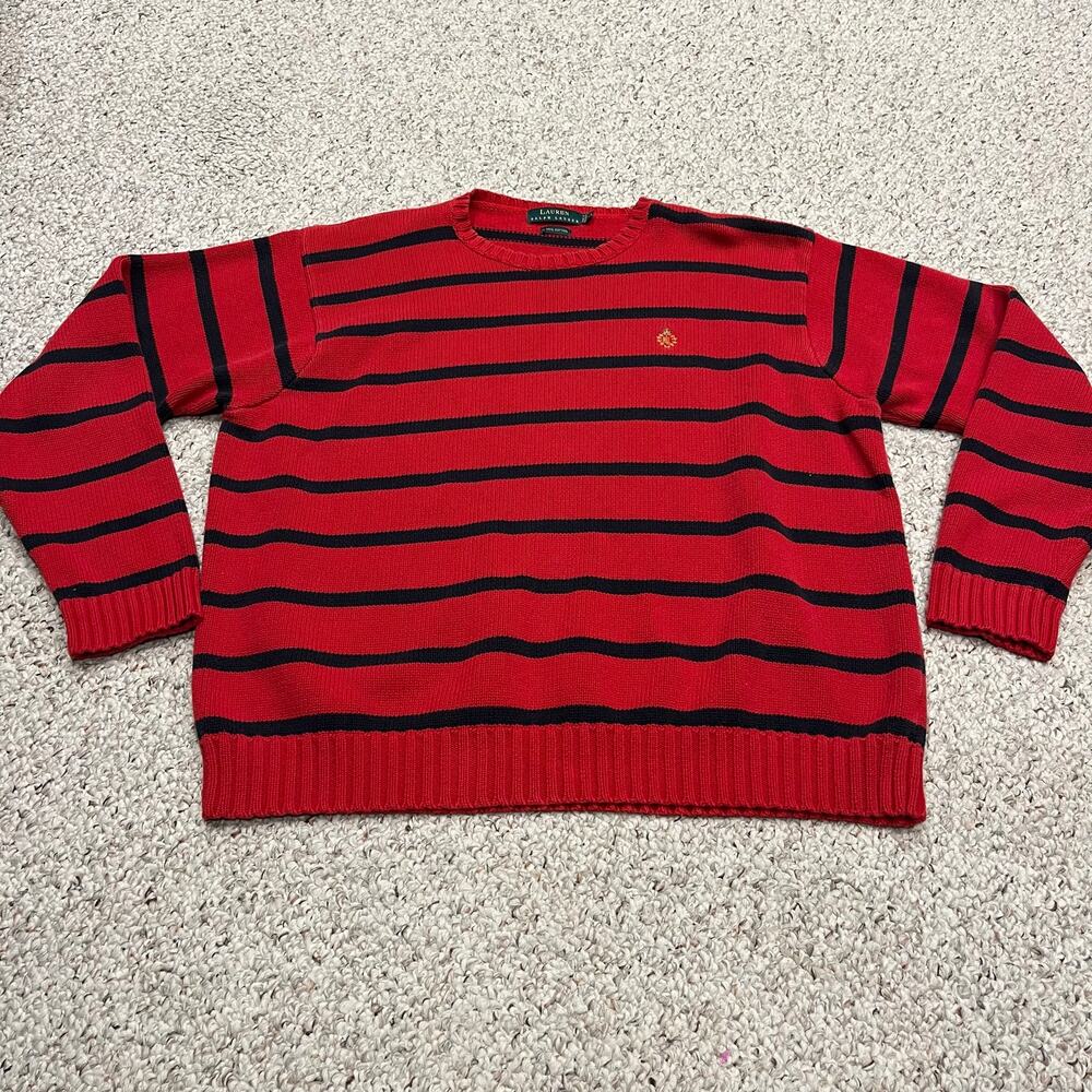Lauren Ralph Lauren Vintage Striped Sweater Sz XL Preppy Nautical Coastal Cotton